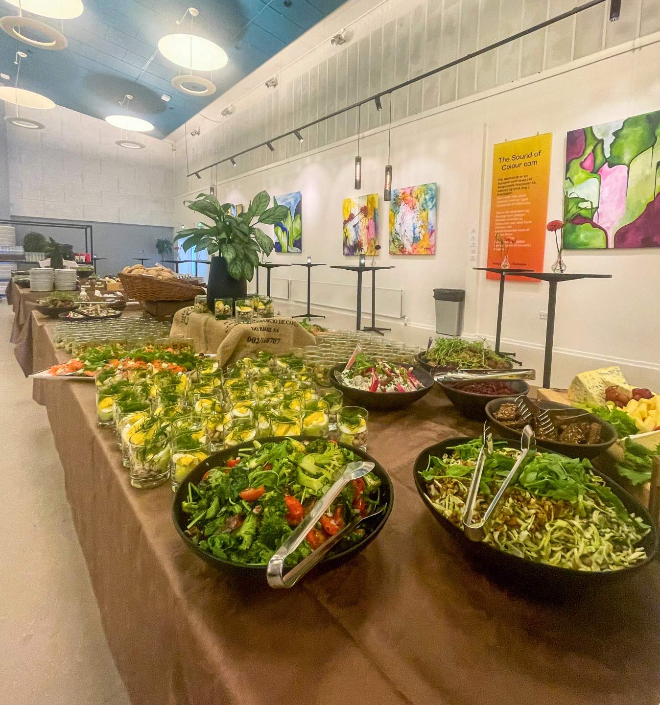 Stor frokostbuffet med økologiske salater og grønne retter til konference i Roskilde Kongres- og Idrætscenter på Sjælland.