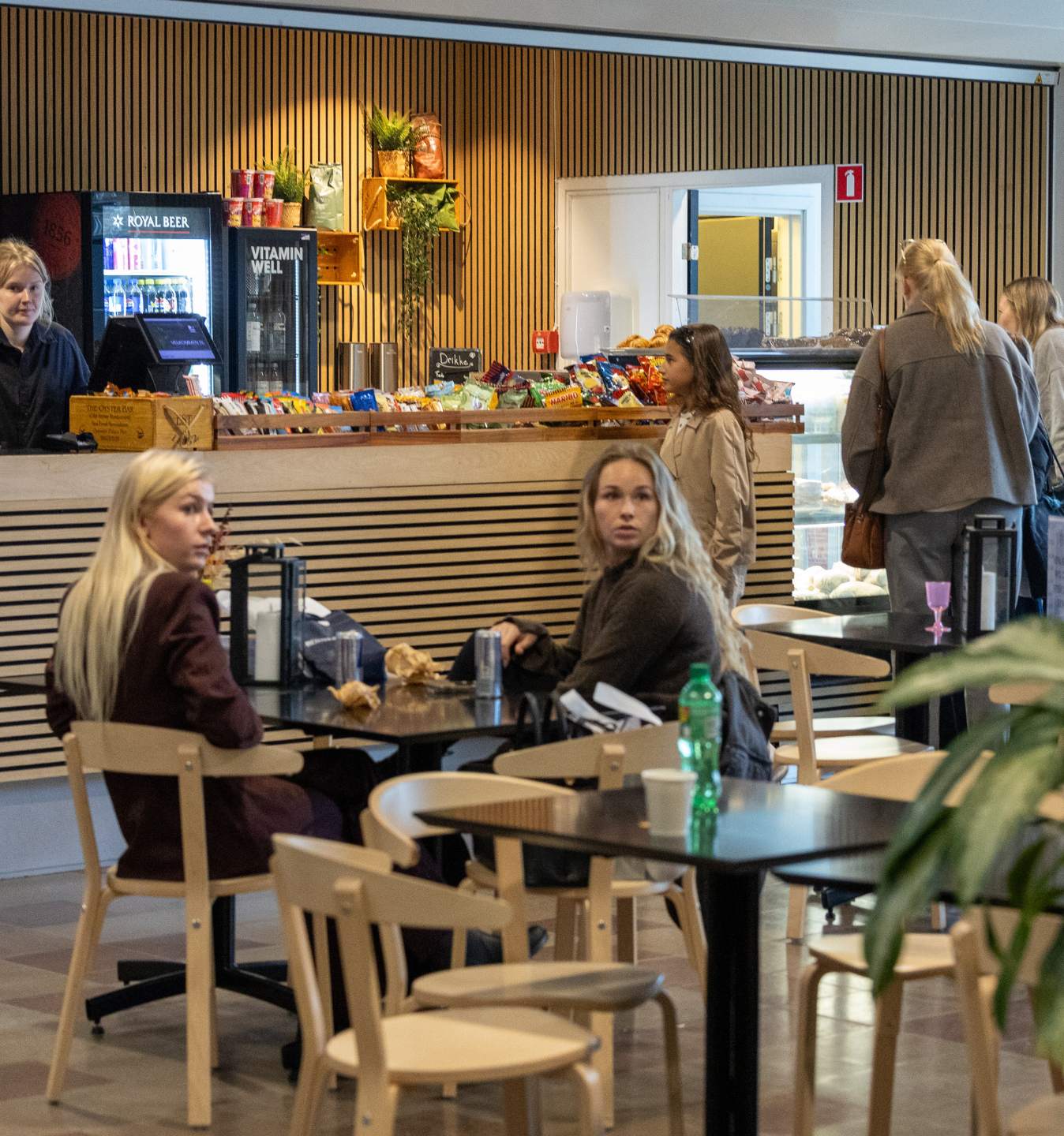 Café Gro med gæster, caféområde og udvalg af mad og drikke